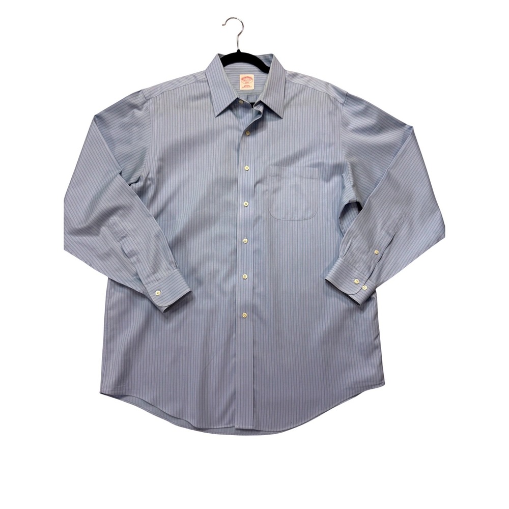 Brooks‎ Brothers Dress Shirt Mens 16.5 34/35 Blue Excellent Non-Iron Striped 346